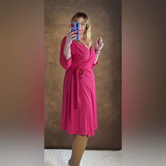 LuLaRoe Fuchsia Long Sleeve Michelle Wrap Dress - Picture 2 of 8